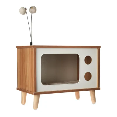 Purr-View Retro TV Cat Condo with Jute Scratching Pad