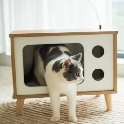 Purr-View Retro TV Cat Condo with Jute Scratching Pad